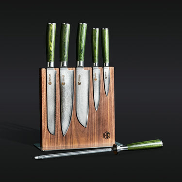 Damascus Steel Knife Set, 7-Piece Green